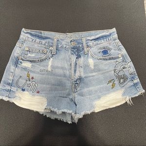 American eagle vintage style hi rise festival distressed denim shorts